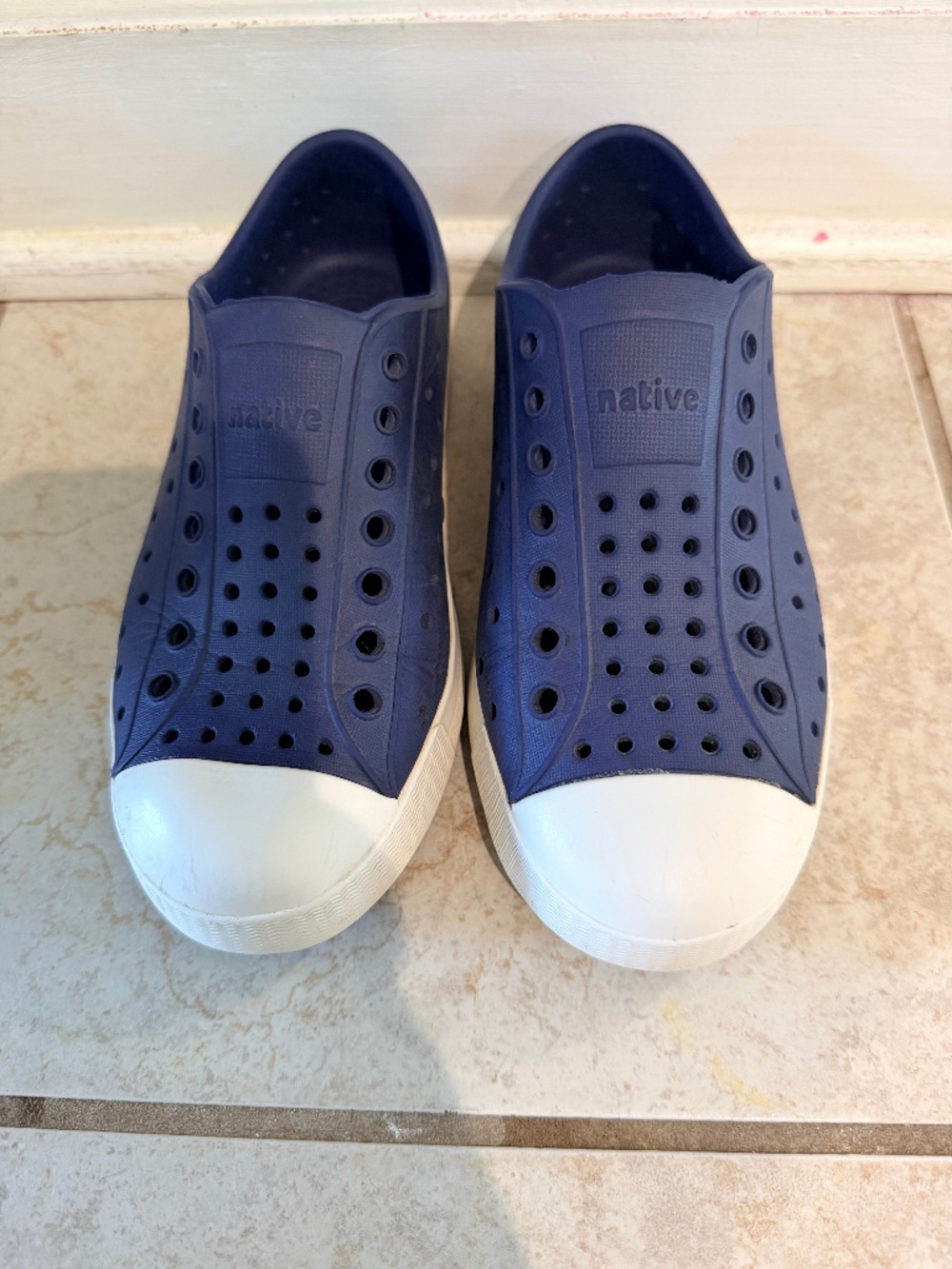 Native Jefferson Kids Navy Blue & White Slip-On Shoes (J1)